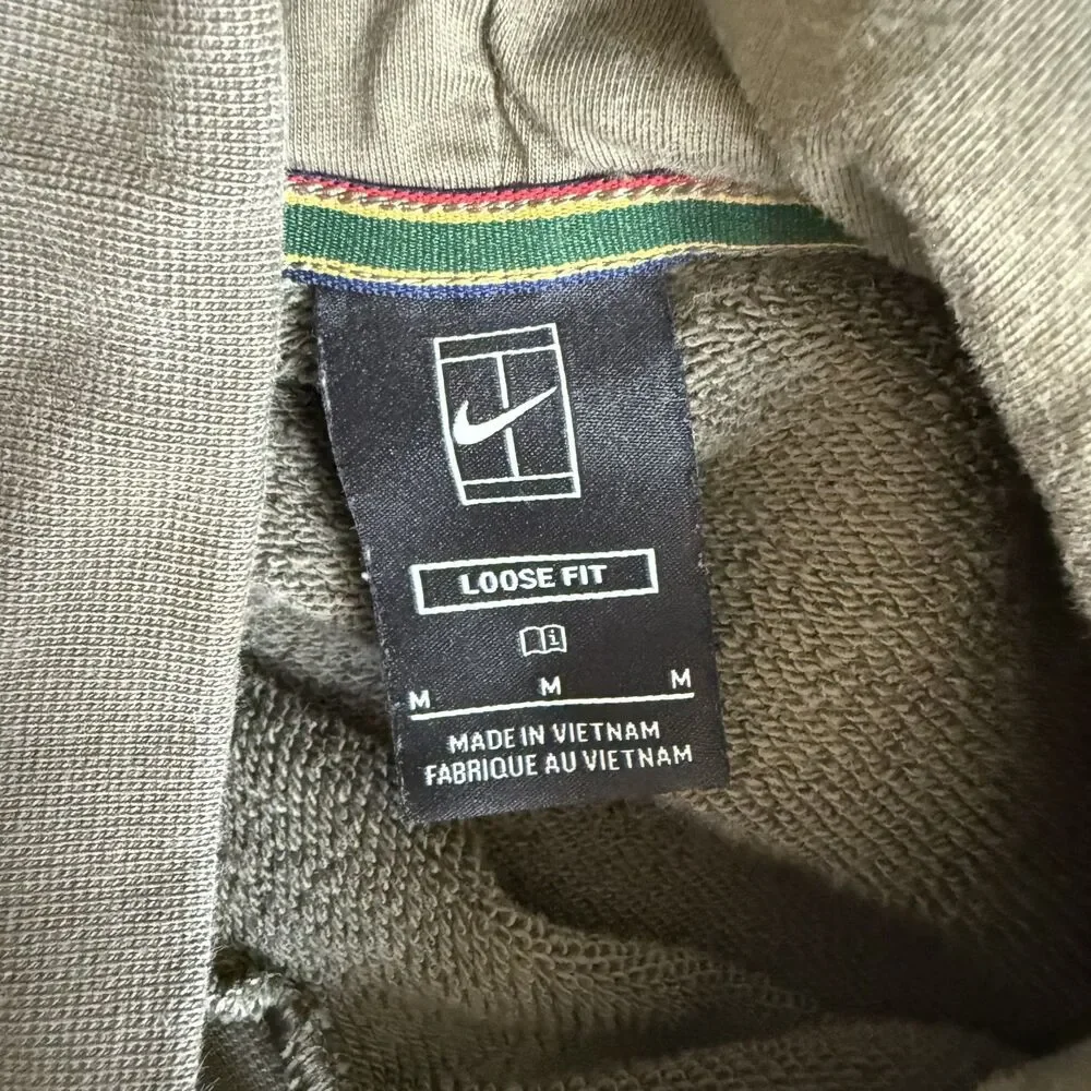 Nike Court Heritage Fleece Hoodie Mens M Olive Green Pullover Sweatshirt